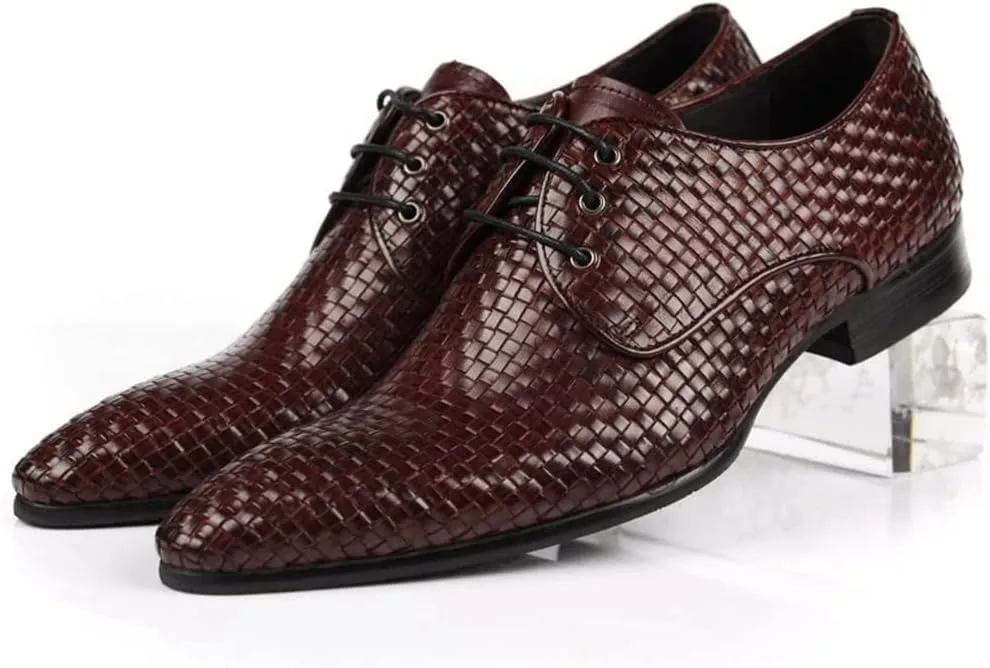 New Formal Shoes for Men Lace Up Crocodile Embossed Round Toe Cowhide Block Heel Anti-Slip Low Top Rubber Sole Slip Resistant Classic
