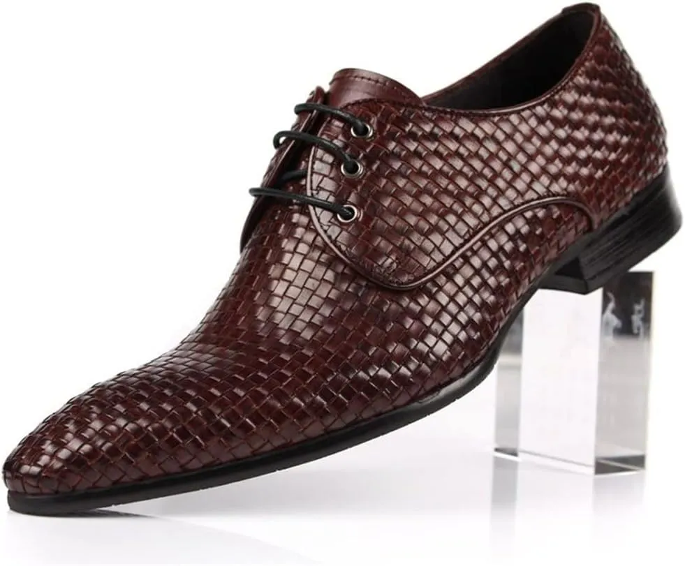 New Formal Shoes for Men Lace Up Crocodile Embossed Round Toe Cowhide Block Heel Anti-Slip Low Top Rubber Sole Slip Resistant Classic