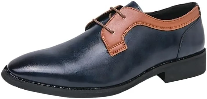 New Two Tone Dress Oxford Formal Shoes for Men Lace Up Brogue Embossed Wing tip Leather Business Shoes Block Heel Low Top Non Slip Resistant Shoes