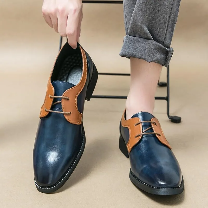 New Two Tone Dress Oxford Formal Shoes for Men Lace Up Brogue Embossed Wing tip Leather Business Shoes Block Heel Low Top Non Slip Resistant Shoes