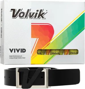New Volvik Vivid Multi-Performance and 3-Piece Construction Unique Bright Matte Color Finish Golf Ball. 1 Dozen (Yellow) with 100% Genuine Italian Leather Belt, Black