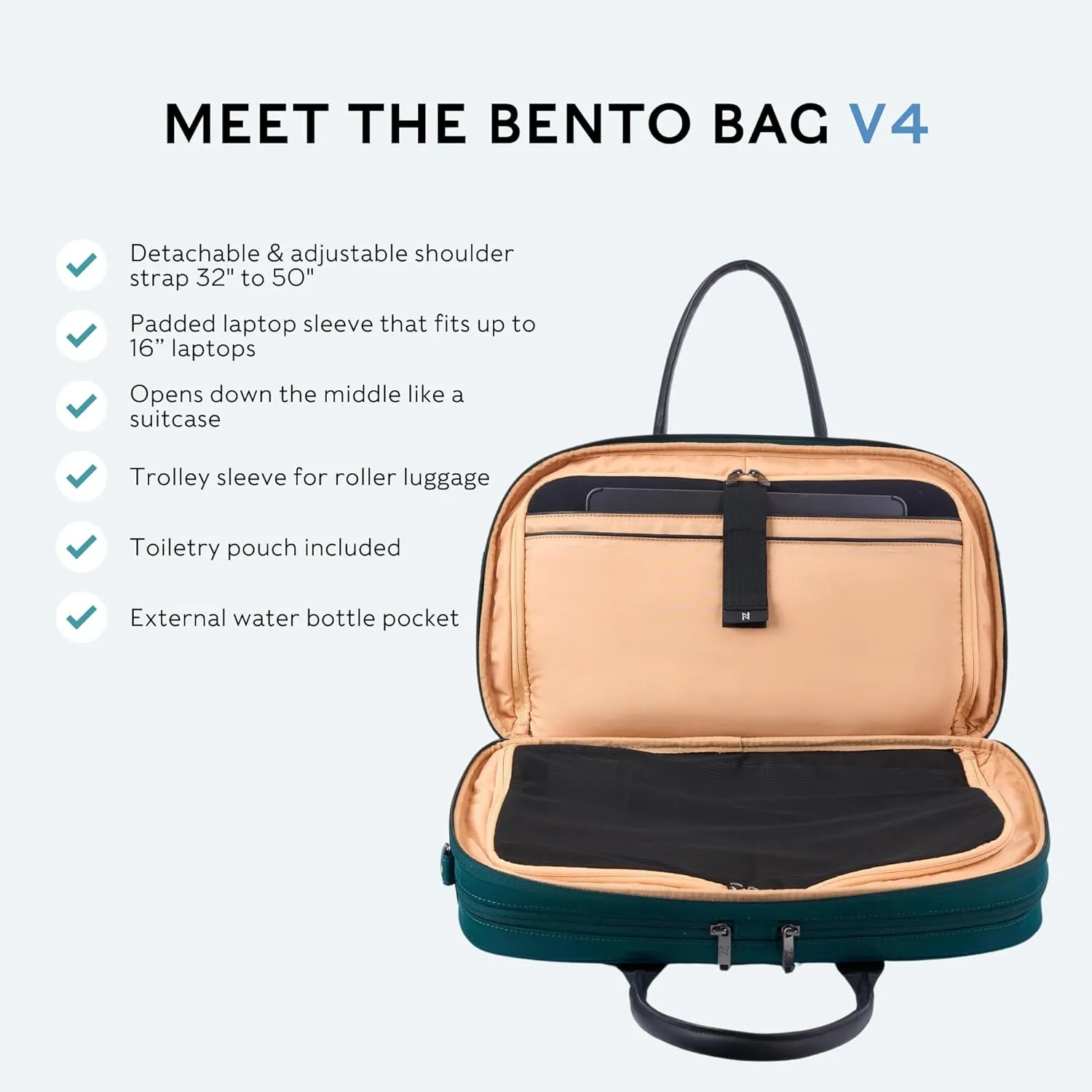 Nomad Lane The Bento Bag V4 Carry-On Luggage Duffel Bag, Durable & Lightweight Suitcase. Personal Item Weekender Overnight Travel Bag for Men & Women, Pine Green