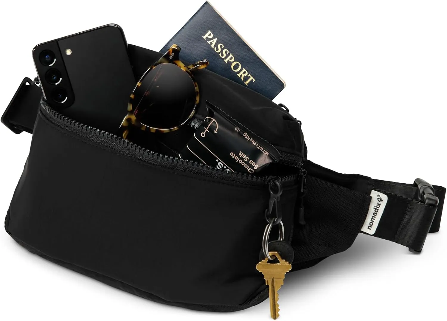 Nomadix Fanny Pack Raven Black – Lightweight, Water-Resistant Crossbody Bag for Hiking, Festivals, and Travel – Eco-Friendly Recycled Nylon with Key Clip, Dual Pockets, and Secure Storage