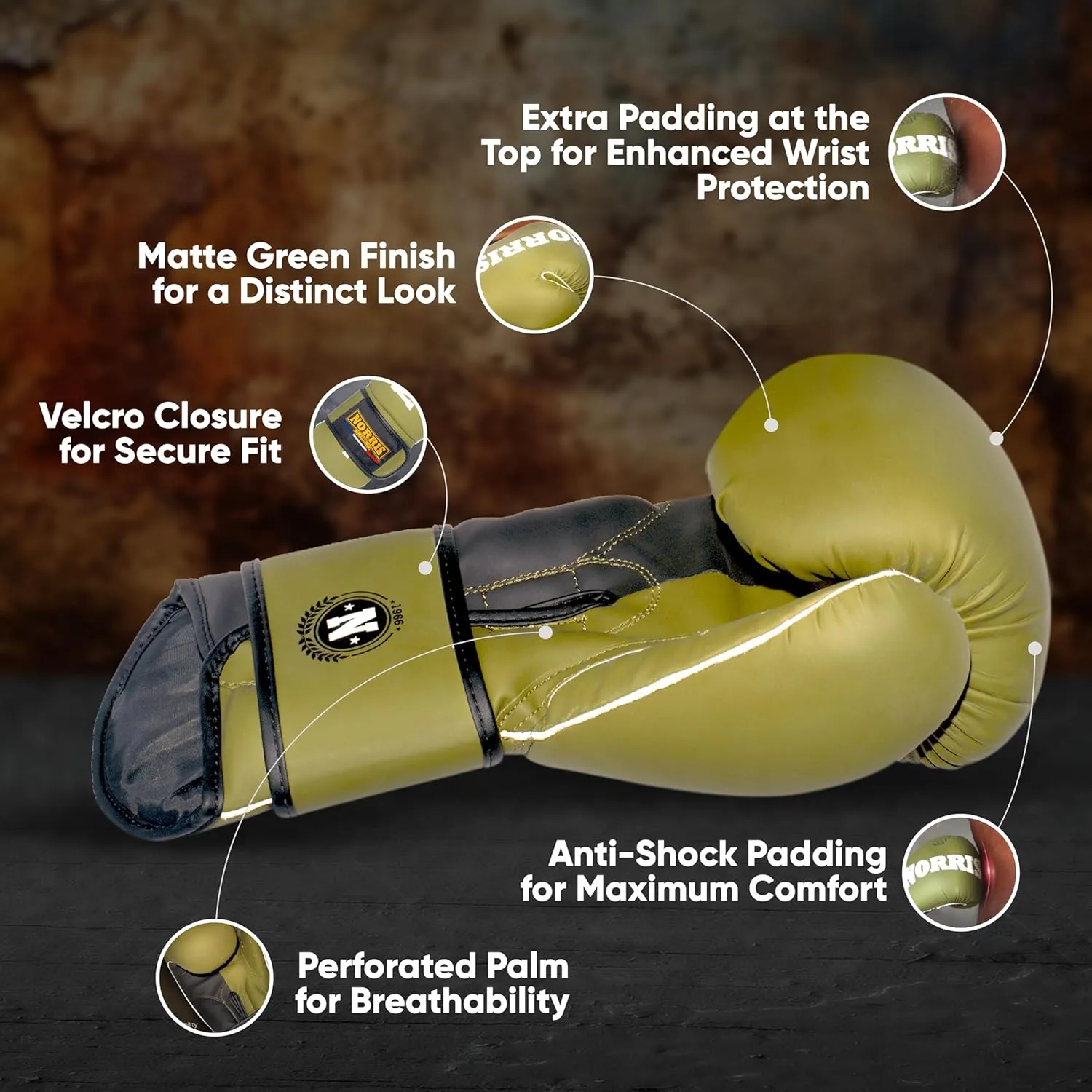 Norris 1966 Sparring Gloves - Premium Boxing Gloves Men & Boxing Gloves Women with Anti-Shock Padding - Boxing Equipment for Training, Muay Thai, Kickboxing & Martial Arts