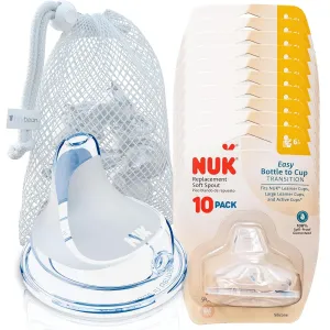 NUK Nipple Replacement Spouts, Clear Silicone, Pack of 10 with Dishwasher Safe Mesh Bag - Fits NUK Bottle (10)