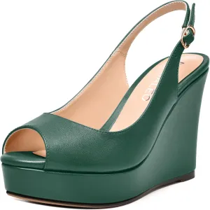 NUMALEO Womens Evening Slingback Buckle Platform Sexy Peep Toe Matte Fashion Wedge High Heel Pumps Shoes 4 Inch
