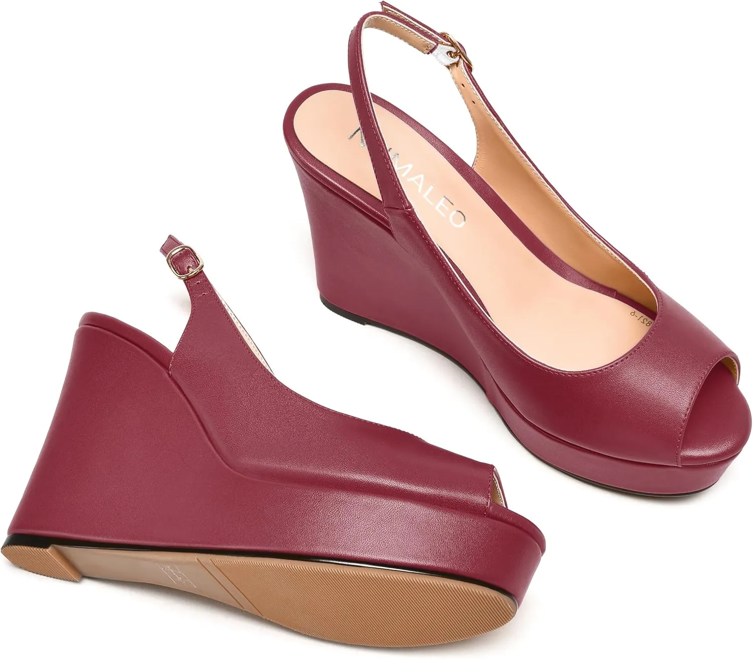 NUMALEO Womens Evening Slingback Buckle Platform Sexy Peep Toe Matte Fashion Wedge High Heel Pumps Shoes 4 Inch