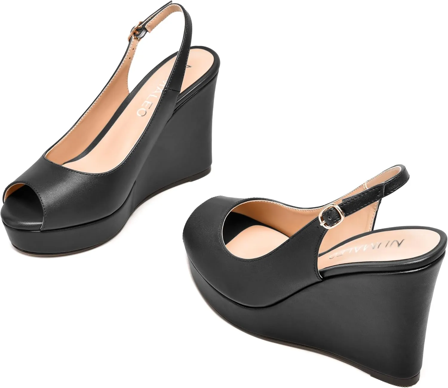 NUMALEO Womens Evening Slingback Buckle Platform Sexy Peep Toe Matte Fashion Wedge High Heel Pumps Shoes 4 Inch