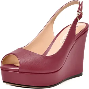 NUMALEO Womens Evening Slingback Buckle Platform Sexy Peep Toe Matte Fashion Wedge High Heel Pumps Shoes 4 Inch