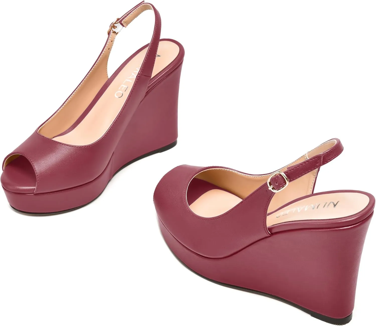 NUMALEO Womens Evening Slingback Buckle Platform Sexy Peep Toe Matte Fashion Wedge High Heel Pumps Shoes 4 Inch