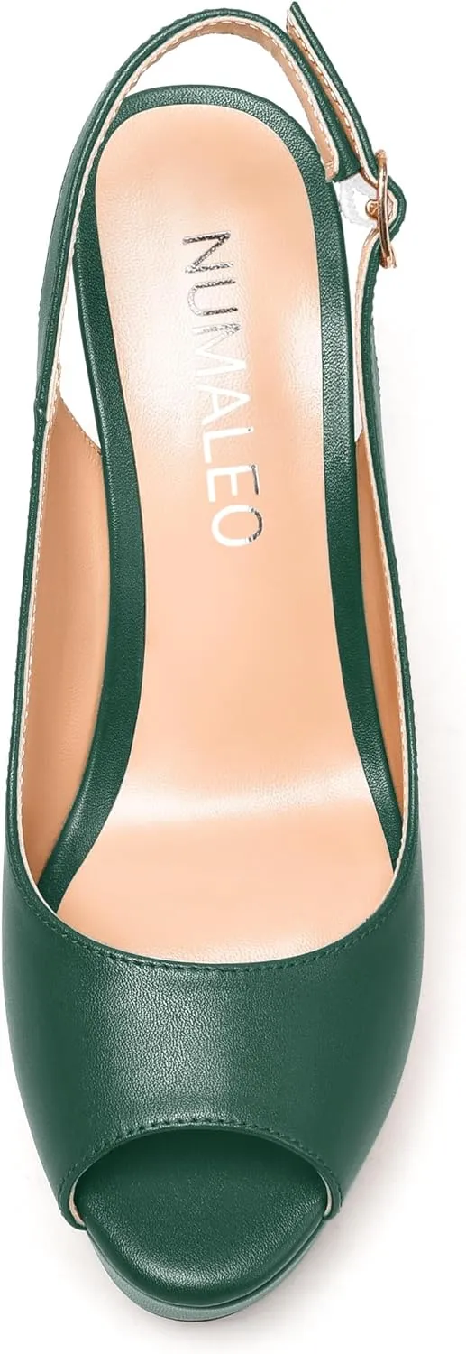 NUMALEO Womens Evening Slingback Buckle Platform Sexy Peep Toe Matte Fashion Wedge High Heel Pumps Shoes 4 Inch
