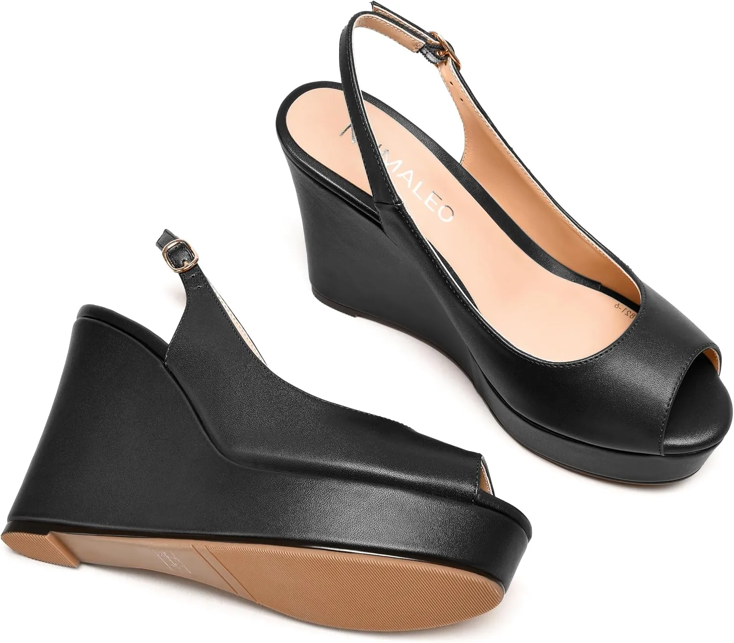 NUMALEO Womens Evening Slingback Buckle Platform Sexy Peep Toe Matte Fashion Wedge High Heel Pumps Shoes 4 Inch