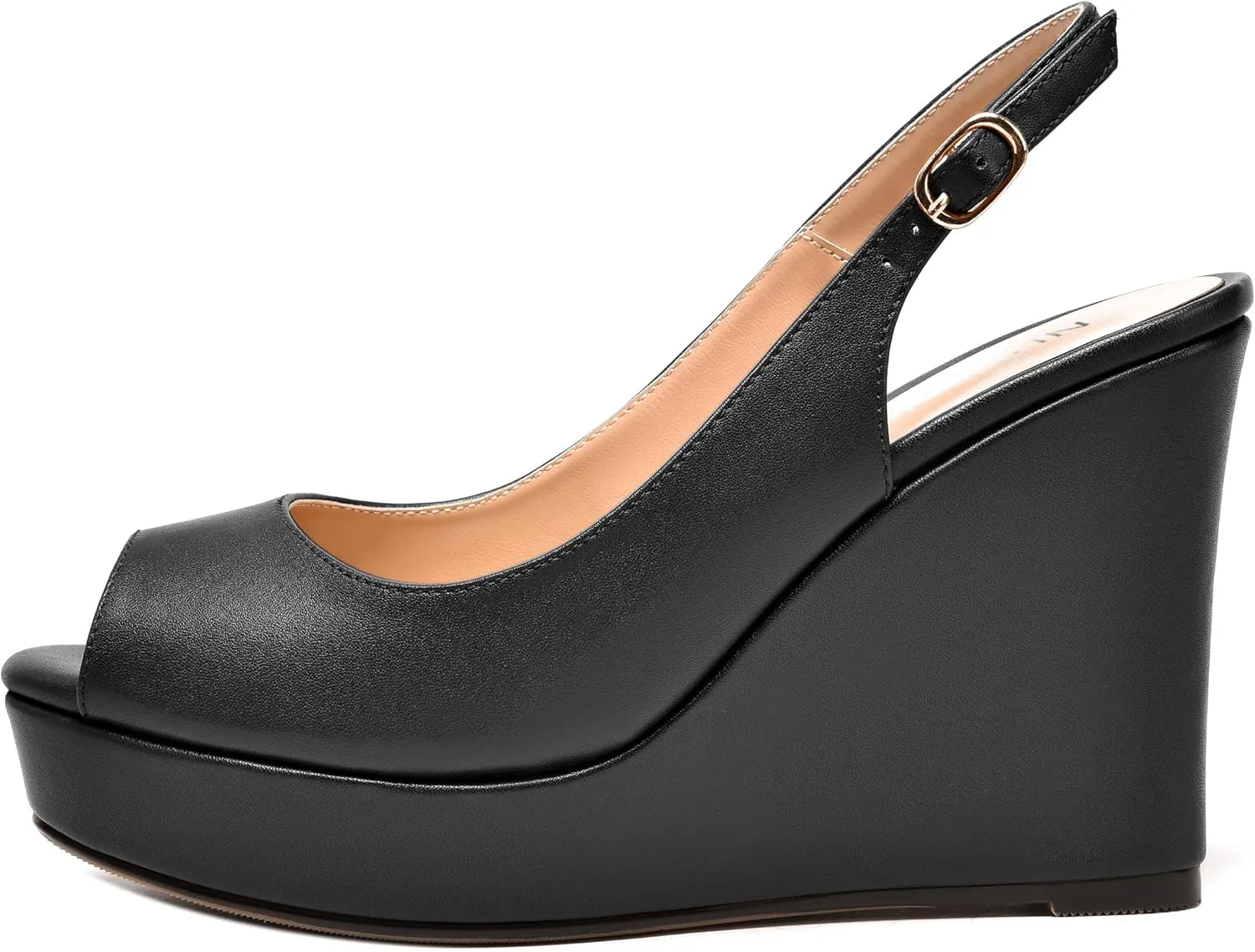 NUMALEO Womens Evening Slingback Buckle Platform Sexy Peep Toe Matte Fashion Wedge High Heel Pumps Shoes 4 Inch