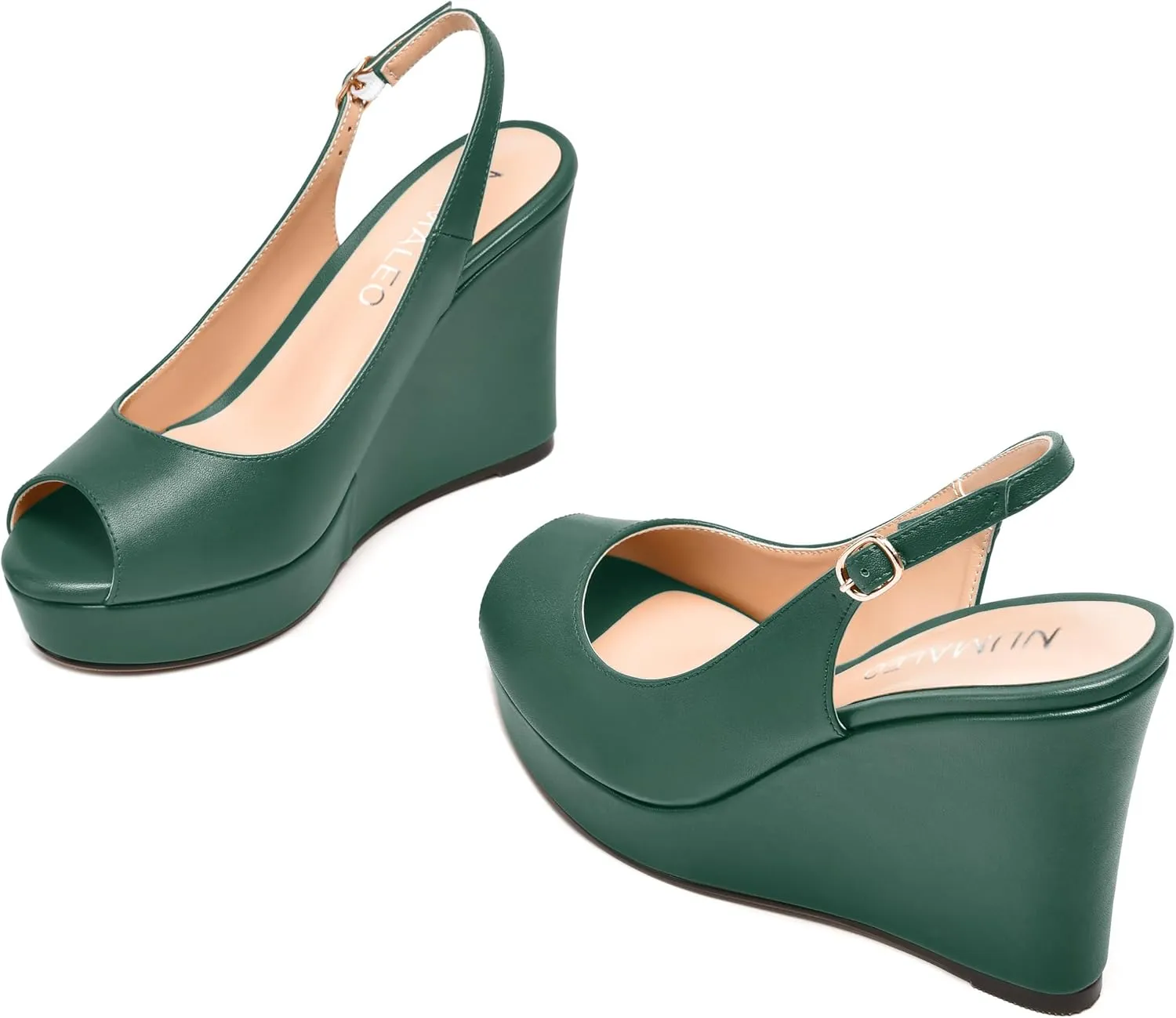 NUMALEO Womens Evening Slingback Buckle Platform Sexy Peep Toe Matte Fashion Wedge High Heel Pumps Shoes 4 Inch