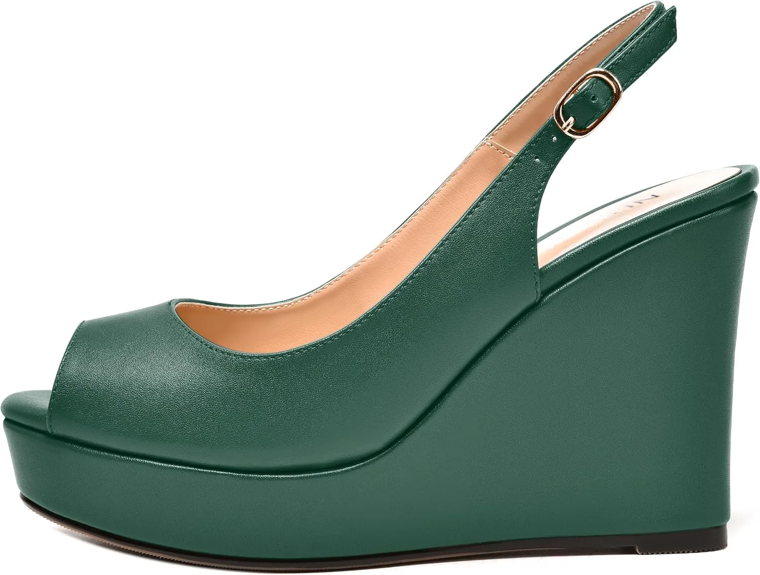 NUMALEO Womens Evening Slingback Buckle Platform Sexy Peep Toe Matte Fashion Wedge High Heel Pumps Shoes 4 Inch