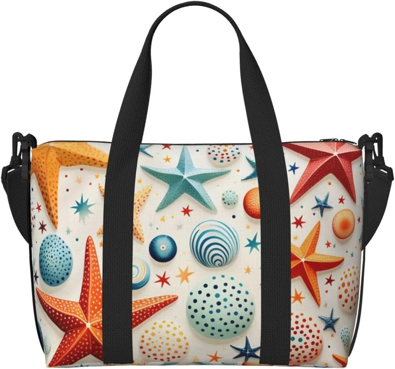 Ocean Sea Starfish Travel Bag, Colorful Seashell Weekender Overnight Bag, Shoulder Travel Duffel Bag Carry On Gym Bag for Women Men