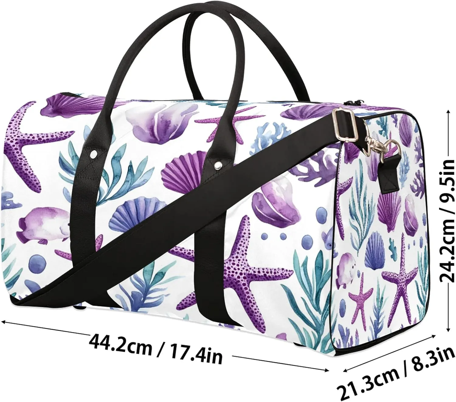 Ocean Theme Duffle Bag for Travel, Overnight Weekend Gym Carry On Luggage Bag, Starfish Coral Nautical Coastal Travel Duffel Bag for Men Women