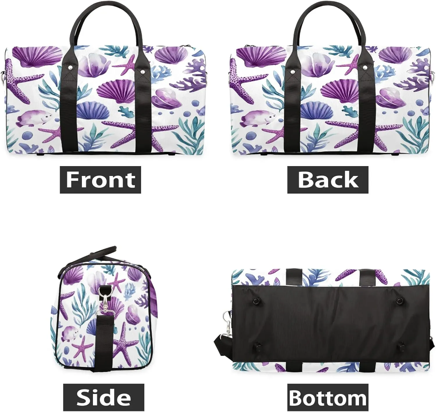 Ocean Theme Duffle Bag for Travel, Overnight Weekend Gym Carry On Luggage Bag, Starfish Coral Nautical Coastal Travel Duffel Bag for Men Women