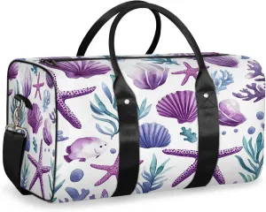 Ocean Theme Duffle Bag for Travel, Overnight Weekend Gym Carry On Luggage Bag, Starfish Coral Nautical Coastal Travel Duffel Bag for Men Women