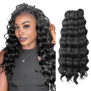 Ocean Wave Crochet Hair 18 Inch 8 Packs Soft Deep Twist Crochet Braids Synthetic Wavy Braiding Hair Extensions (2# Off Black)