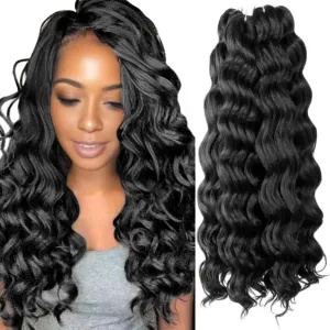 Ocean Wave Crochet Hair 18 Inch 8 Packs Soft Water Wave Crochet Braids Synthetic Black Wavy Braiding Hair Extensions (1B)