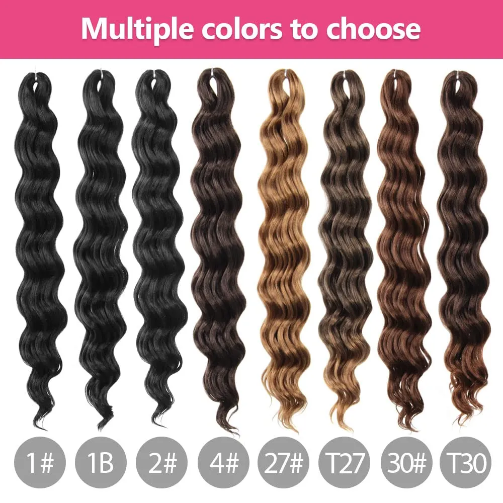 Ocean Wave Crochet Hair 18 Inch 8 Packs Soft Water Wave Crochet Braids Synthetic Wavy Braiding Hair Extensions (1# Jet Black)