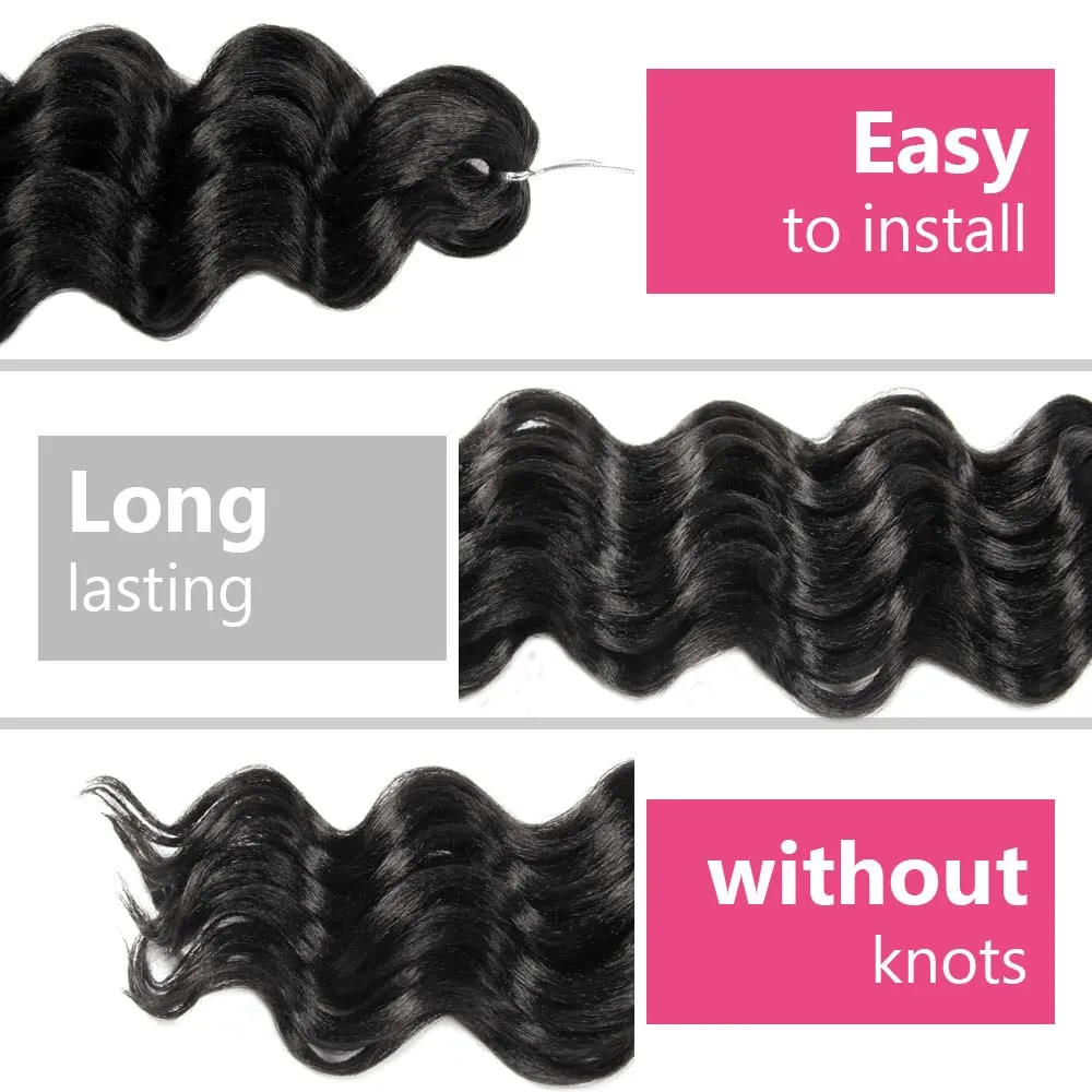 Ocean Wave Crochet Hair 18 Inch 8 Packs Soft Water Wave Crochet Braids Synthetic Wavy Braiding Hair Extensions (1# Jet Black)