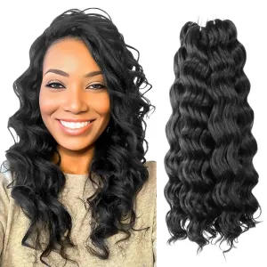 Ocean Wave Crochet Hair 18 Inch 8 Packs Soft Water Wave Crochet Braids Synthetic Wavy Braiding Hair Extensions (1# Jet Black)