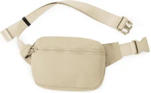 ODODOS 2L Belt Bag for Women Men, Crossbody Fanny Packs with Adjustable Strap Waist Pouch for Workout Hiking Running Travel, Beige