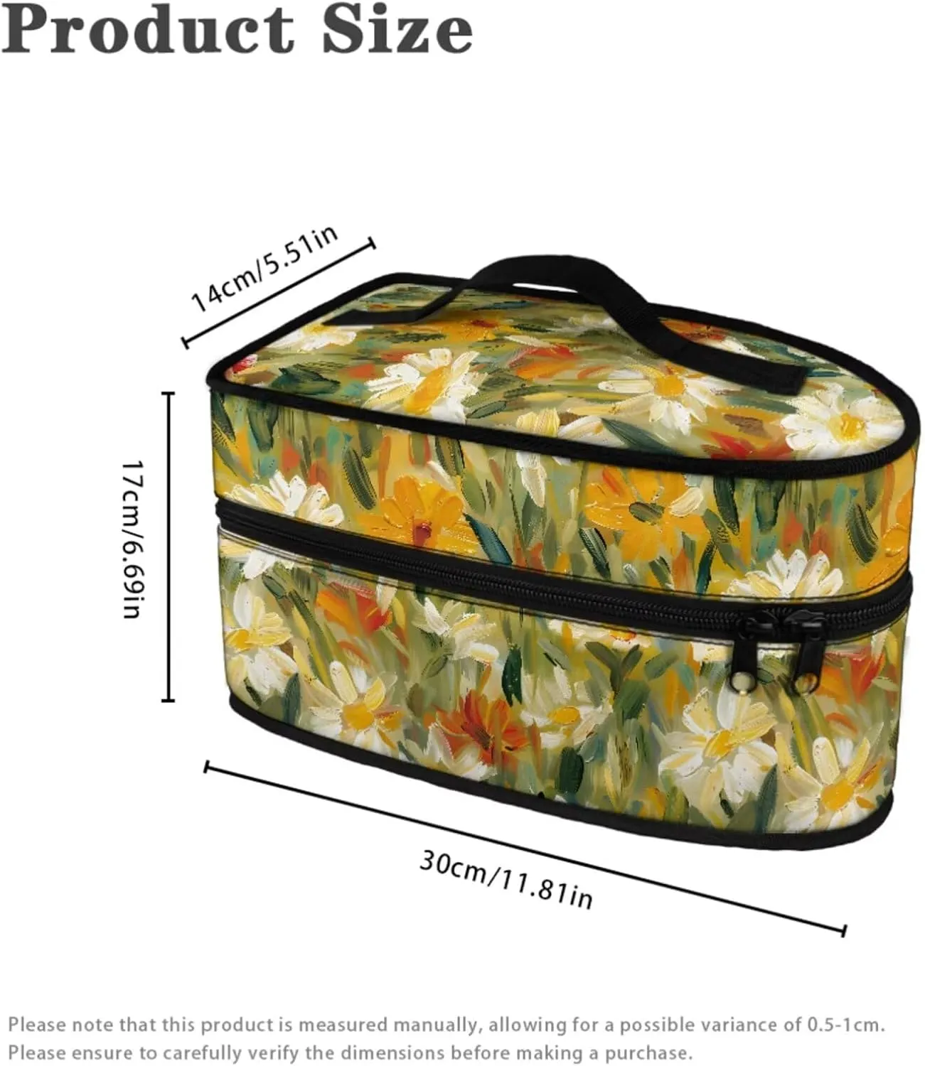 Oil Painting Daisy Abstract Print 3-Strap Ironing Board Cover & Iron Carry Bag Set - Scorch Resistant Protective Cover   Durable Zippered Storage Case with Handle for Full-Size Irons 15x54