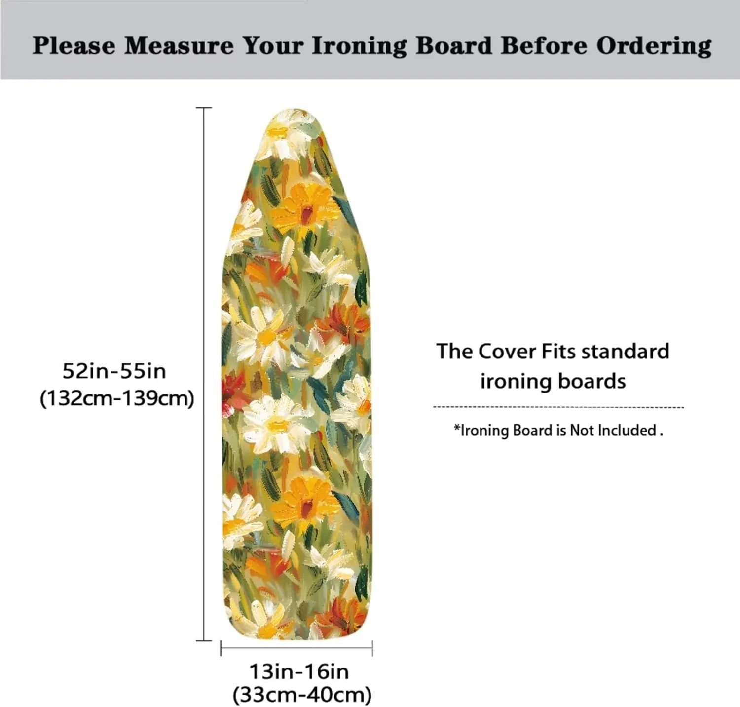 Oil Painting Daisy Abstract Print 3-Strap Ironing Board Cover & Iron Carry Bag Set - Scorch Resistant Protective Cover   Durable Zippered Storage Case with Handle for Full-Size Irons 15x54