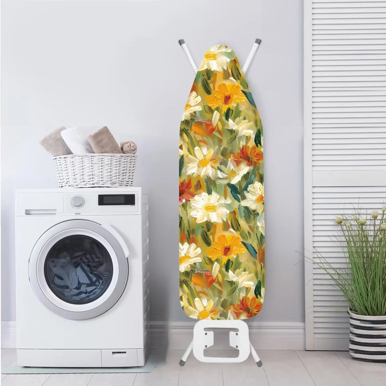 Oil Painting Daisy Abstract Print 3-Strap Ironing Board Cover & Iron Carry Bag Set - Scorch Resistant Protective Cover   Durable Zippered Storage Case with Handle for Full-Size Irons 15x54