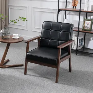 Okeysen Mid Century Modern Accent Chair, Retro Wood and Leather Armchairs Side Chair, Lounge Reading Comfy Arm Chair for Living Room, Bedroom, Office (Matte Black)