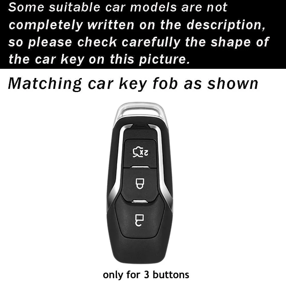 ontto 3-Button Key Bag Compatible with Ford Intelligent Key Remote Metal and Leather Car Key Cover for Focus 3 4 ST Mondeo 5 MK5 Mustang F-150 Explorer Edge Fiesta Kuga MK3 4 Key Fob Blue