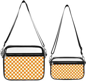 Orange White Checkered Pattern Transparent Cross Bag Two-piece Set, Fashionable Transparent Bag