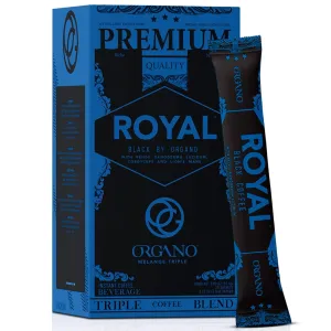 ORGANO Royal Black Medium Dark Roast Instant coffee. Infused with Triple Mushroom Blend, Ganoderma, Cordyceps and Lion's Mane. Aromatic and flavorful Ground Coffee Beans (25 Sachets)