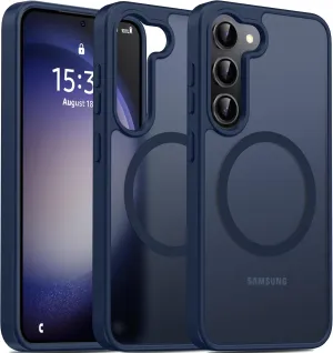 Oterkin Magnetic for Samsung Galaxy S23 Case Matte, S23 Phone Case Compatible with MagSafe Frosted Translucent Shockproof Anti-Scratch Slim Fit Case Military Grade Protection (Dark Blue)