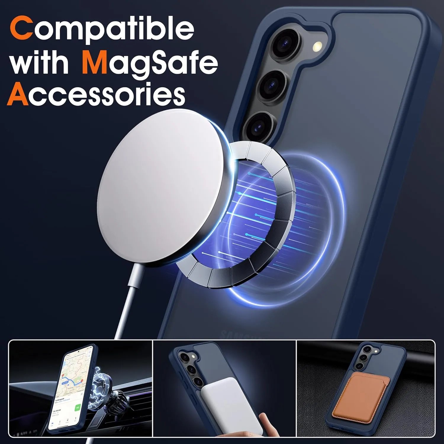 Oterkin Magnetic for Samsung Galaxy S23 Case Matte, S23 Phone Case Compatible with MagSafe Frosted Translucent Shockproof Anti-Scratch Slim Fit Case Military Grade Protection (Dark Blue)