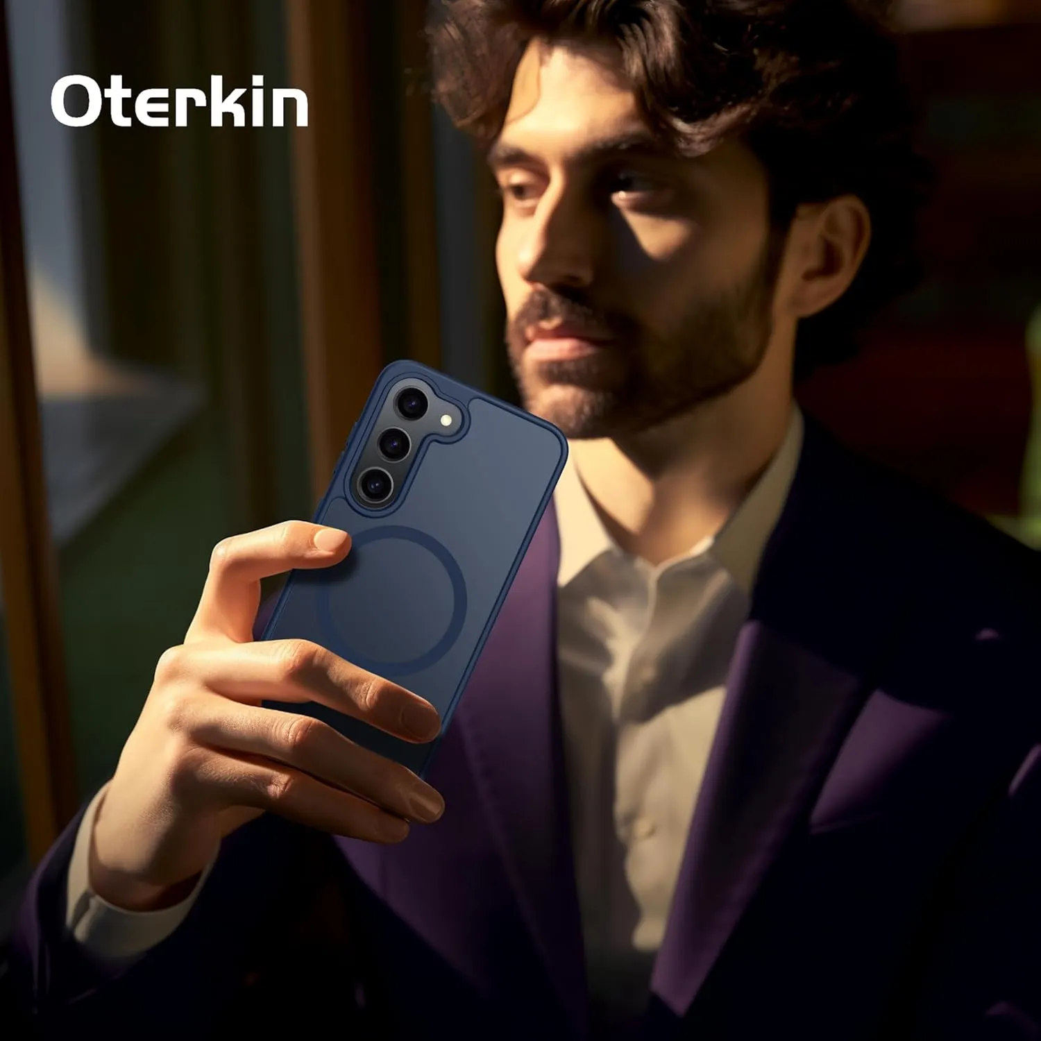 Oterkin Magnetic for Samsung Galaxy S23 Case Matte, S23 Phone Case Compatible with MagSafe Frosted Translucent Shockproof Anti-Scratch Slim Fit Case Military Grade Protection (Dark Blue)