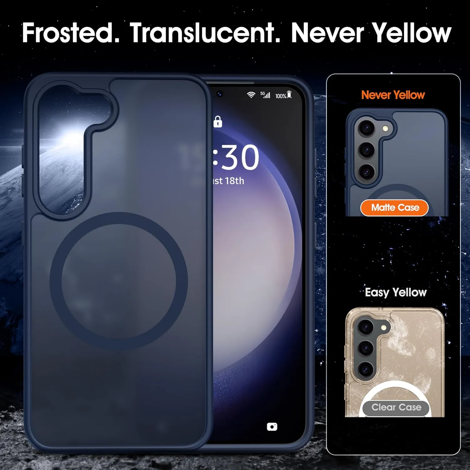 Oterkin Magnetic for Samsung Galaxy S23 Case Matte, S23 Phone Case Compatible with MagSafe Frosted Translucent Shockproof Anti-Scratch Slim Fit Case Military Grade Protection (Dark Blue)