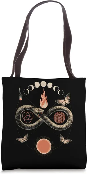 Ouroboros Infinity Snake Moon Fire Symbol Design Tote Bag