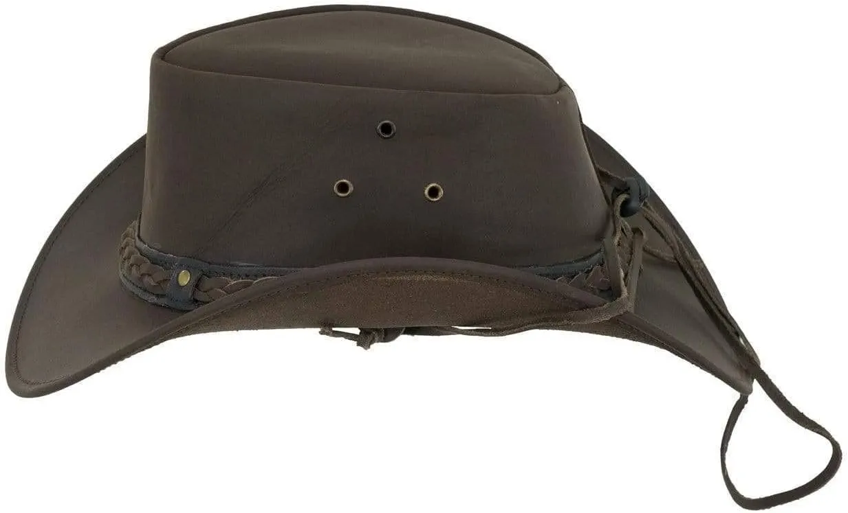 Outback Trading Men's 1367 Wagga UPF 50 Breathable Leather Western Hat with Adjustable Chin Cord with Braided Hatband