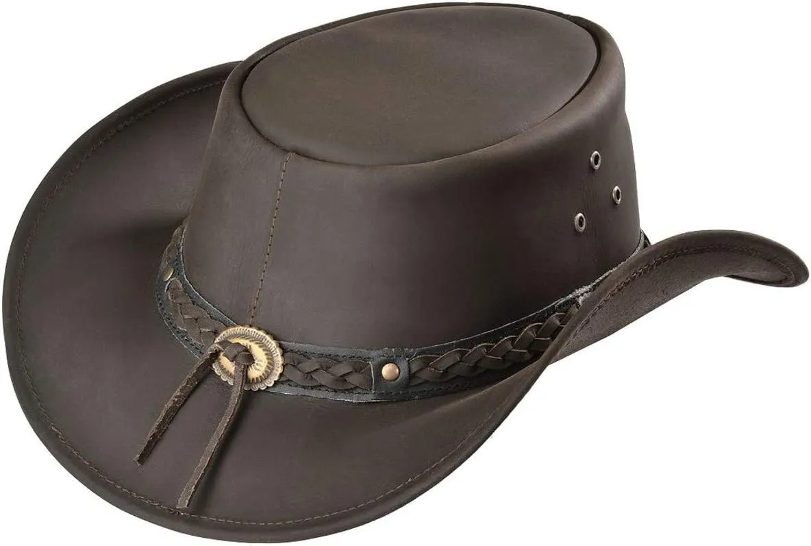 Outback Trading Men's 1367 Wagga UPF 50 Breathable Leather Western Hat with Adjustable Chin Cord with Braided Hatband