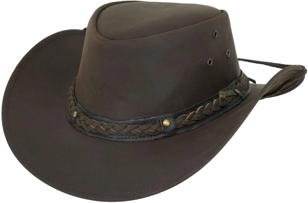 Outback Trading Men's 1367 Wagga UPF 50 Breathable Leather Western Hat with Adjustable Chin Cord with Braided Hatband