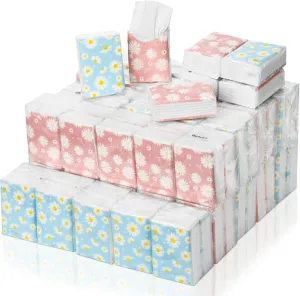 Outus 100 Pack 800 Sheets Small Travel Tissue Packs Individual Pocket Tissue 3 Ply Facial Tissues Travel Size Floral Daisy Tissue for Wedding Funeral Bridal Shower Household Essentials
