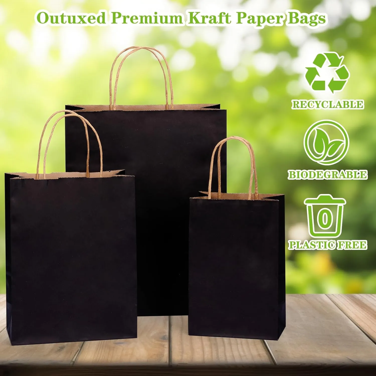 OUTUXED 120pcs Paper Bags with Handles Assorted Sizes Kraft Black Paper Gift Bags Bulk 3 Mixed Sizes for Retail, Party, Birthday, Gift, Shopping, Business, Merchandise