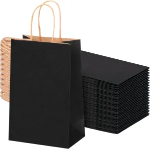 OUTUXED 60pcs Black Paper Gift Bags with Handles, 5.25x3.2x8in Small Gift Bags Bulk for Shopping, Birthday, Wedding, Business Party