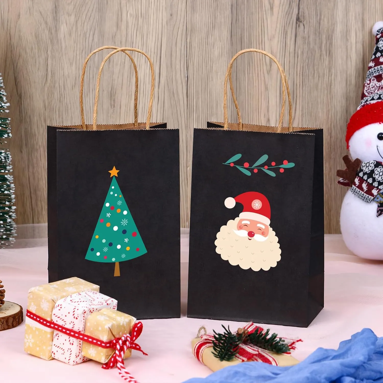OUTUXED 60pcs Black Paper Gift Bags with Handles, 5.25x3.2x8in Small Gift Bags Bulk for Shopping, Birthday, Wedding, Business Party