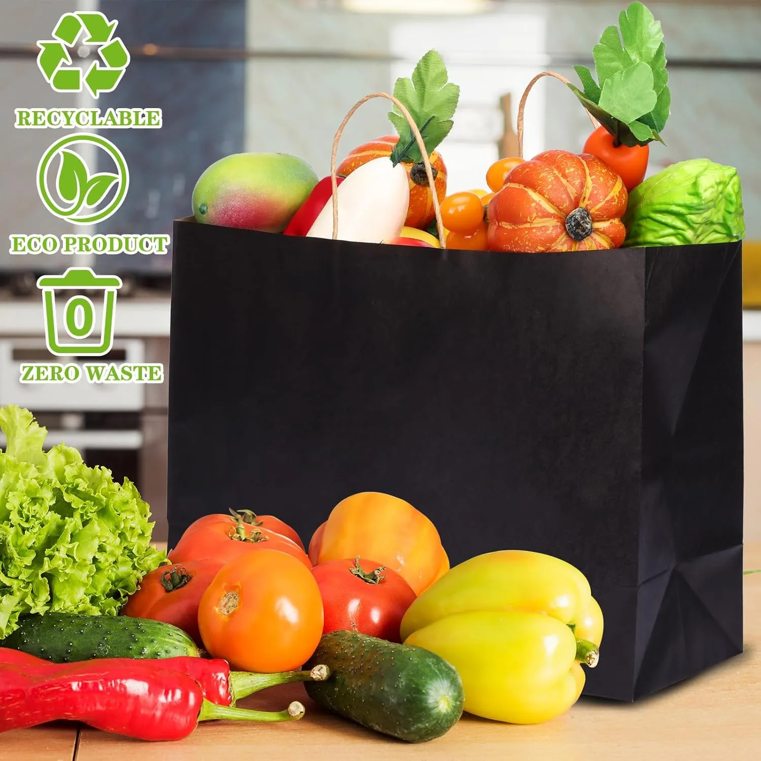OUTUXED 90pcs Black Gift Bags, 16x6x12 Inch Large Paper Bags with Handles Bulk for Shopping, Boutiques, Small Business, Retail Stores, Gifts