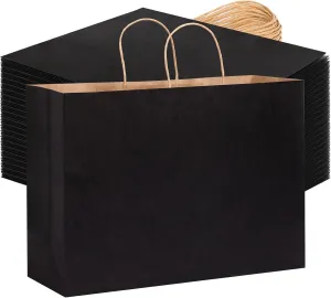 OUTUXED 90pcs Black Gift Bags, 16x6x12 Inch Large Paper Bags with Handles Bulk for Shopping, Boutiques, Small Business, Retail Stores, Gifts